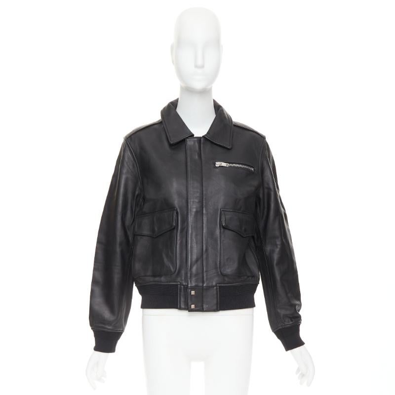 SAINT LAURENT 2020 black sheepskin leather pocketed flight jacket L en venta 6