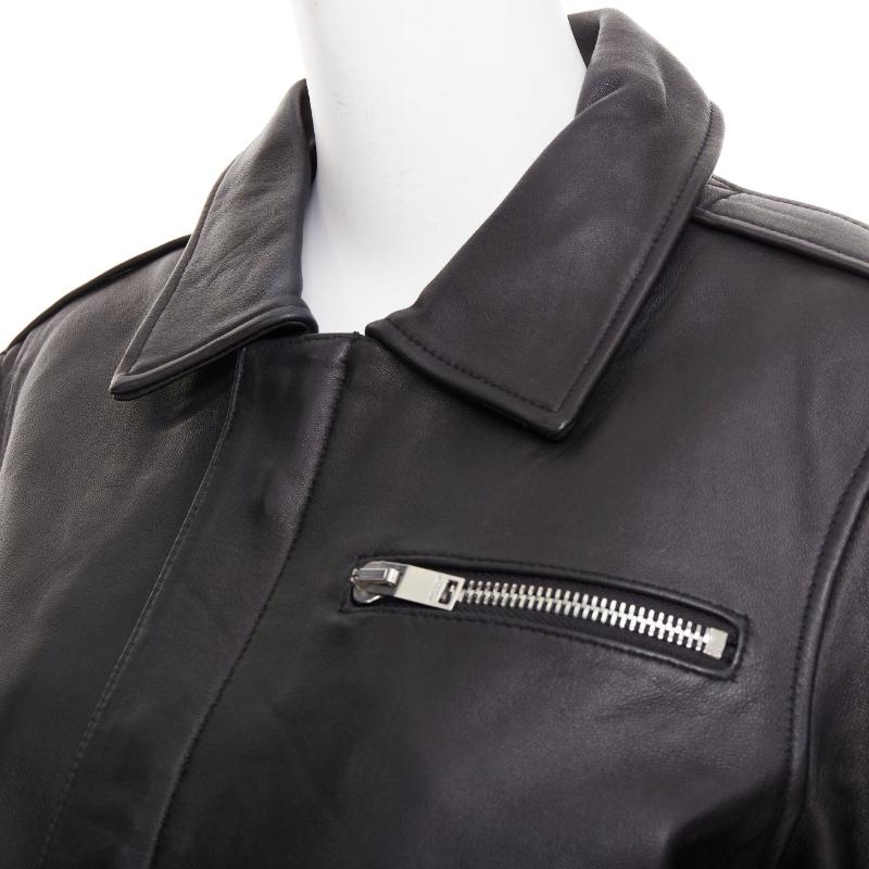 SAINT LAURENT 2020 black sheepskin leather pocketed flight jacket L
Reference: TGAS/F00396
Brand: Saint Laurent
Designer: Anthony Vaccarello
Collection: 2020
Material: Leather
Color: Black, Silver
Pattern: Solid
Closure: Zip
Lining: Black