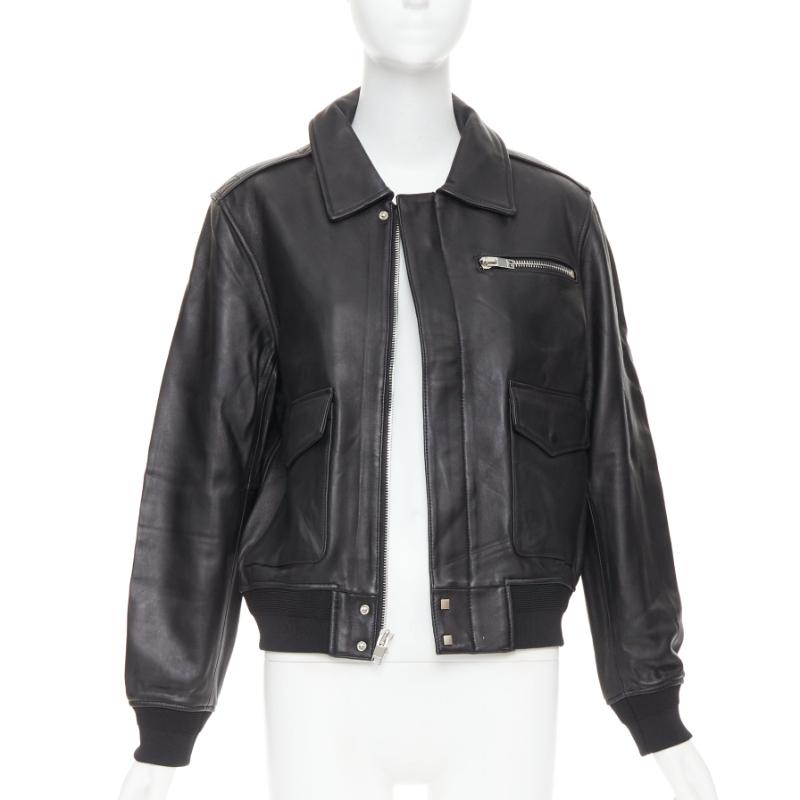 SAINT LAURENT 2020 black sheepskin leather pocketed flight jacket L Negro en venta