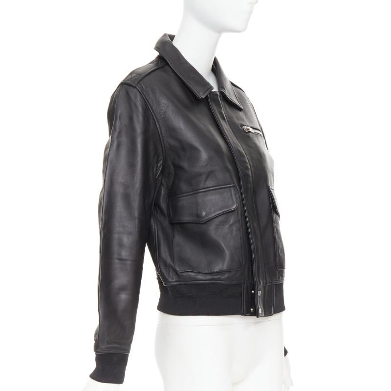 De las mujeres SAINT LAURENT 2020 black sheepskin leather pocketed flight jacket L en venta