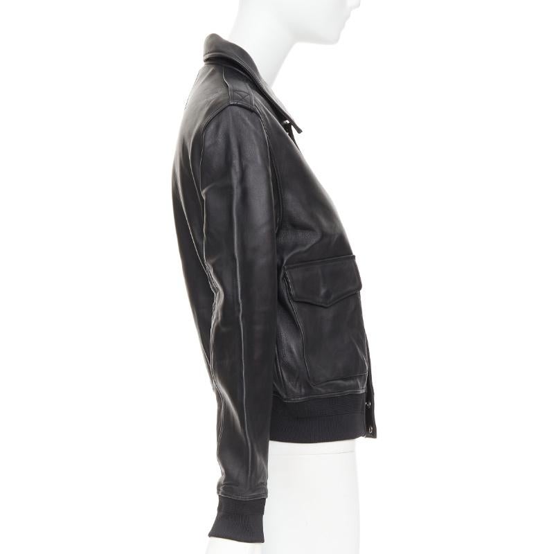 SAINT LAURENT 2020 black sheepskin leather pocketed flight jacket L en venta 1