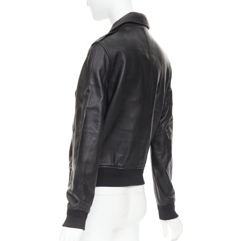SAINT LAURENT 2020 black sheepskin leather pocketed flight jacket L en venta 3