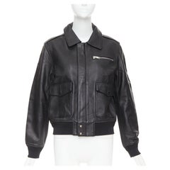 SAINT LAURENT 2020 black sheepskin leather pocketed flight jacket L