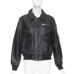 SAINT LAURENT 2020 black sheepskin leather pocketed flight jacket L