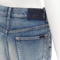 SAINT LAURENT 2020 blue distressed washed denim high waisted shorts 29"