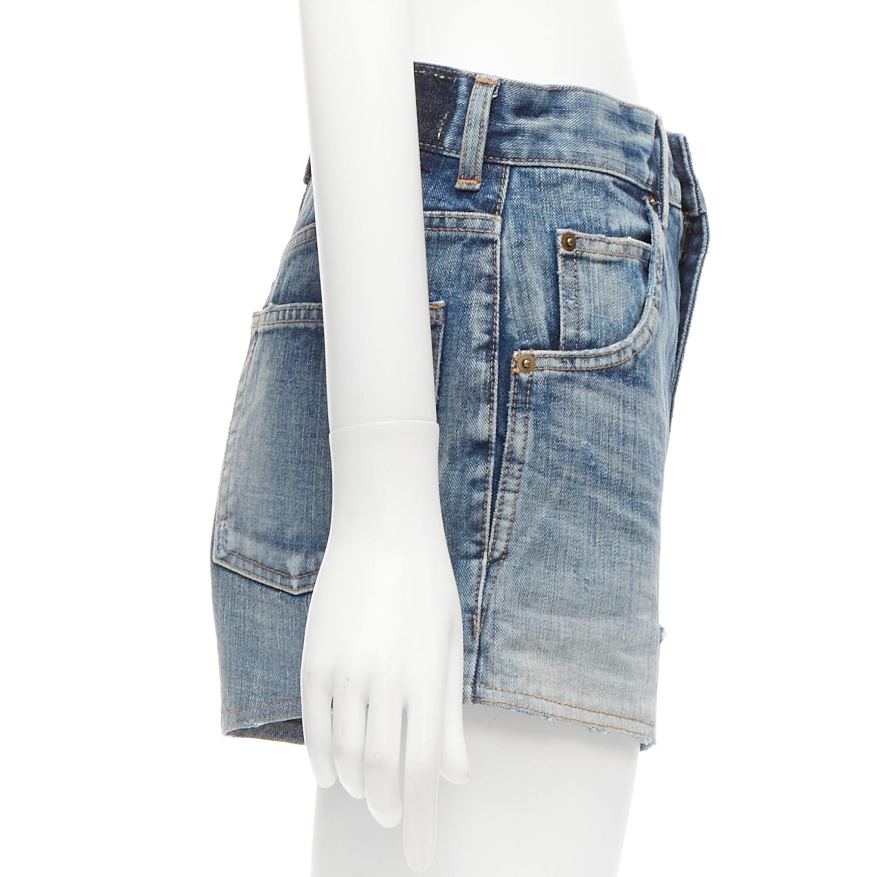 Gris Short taille haute SAINT LAURENT 2020 en jean lavé bleu vieilli de 29 pouces en vente