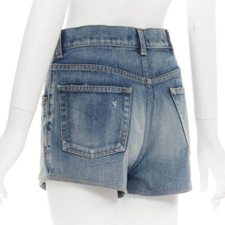 Short taille haute SAINT LAURENT 2020 en jean lavé bleu vieilli de 29 pouces en vente 2