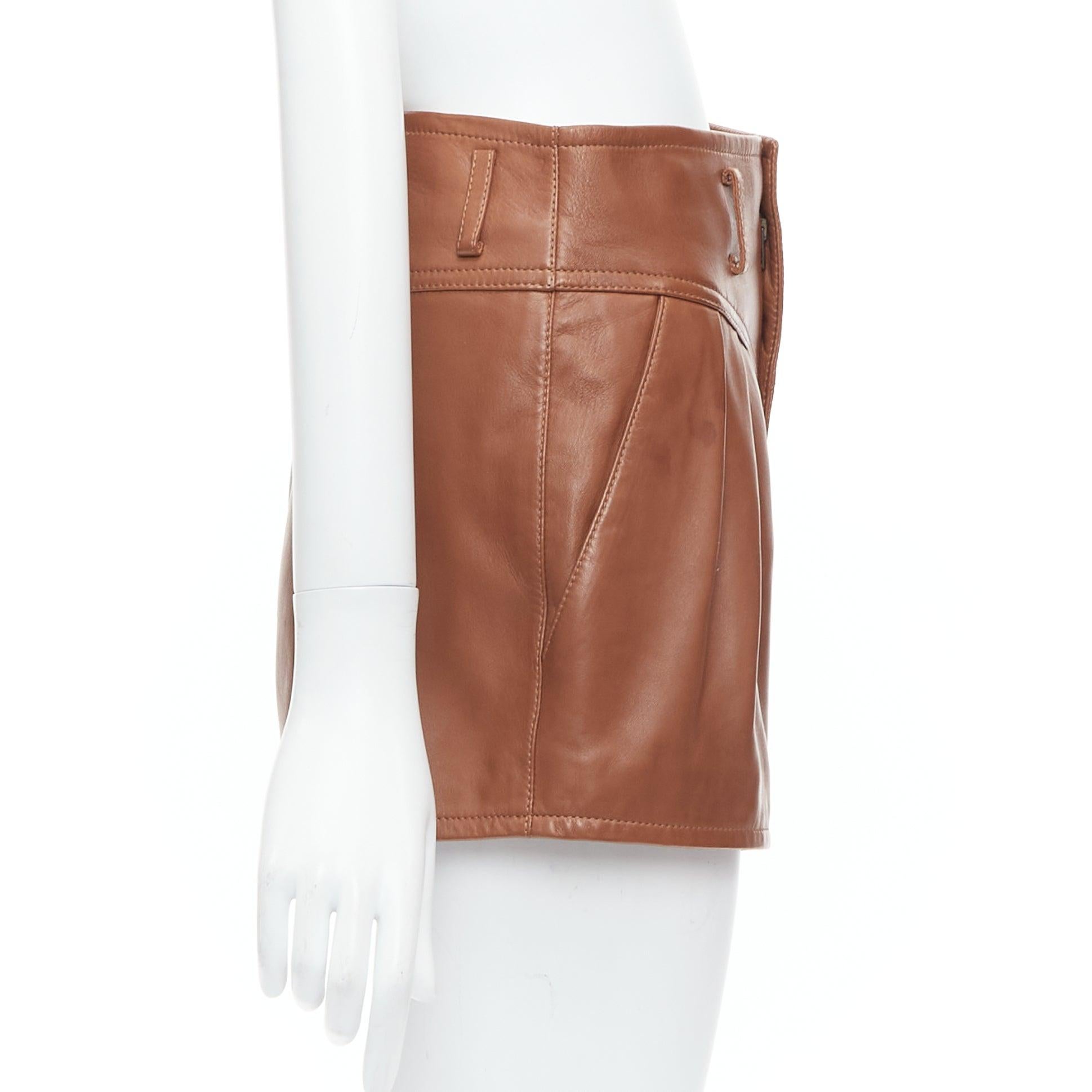 Women's SAINT LAURENT 2020 brown lamb leather pleated riding shorts FR36 S For Sale