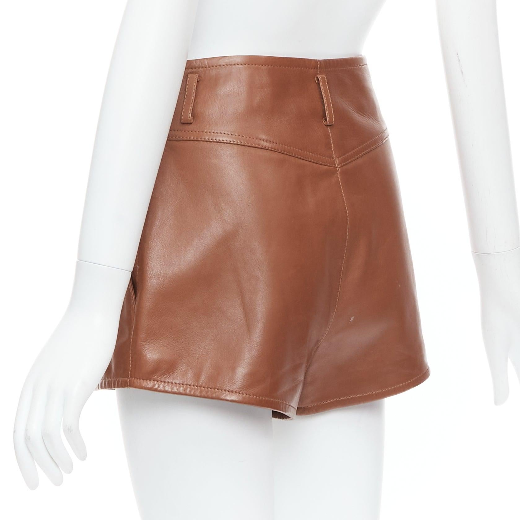 SAINT LAURENT 2020 brown lamb leather pleated riding shorts FR36 S For Sale 2