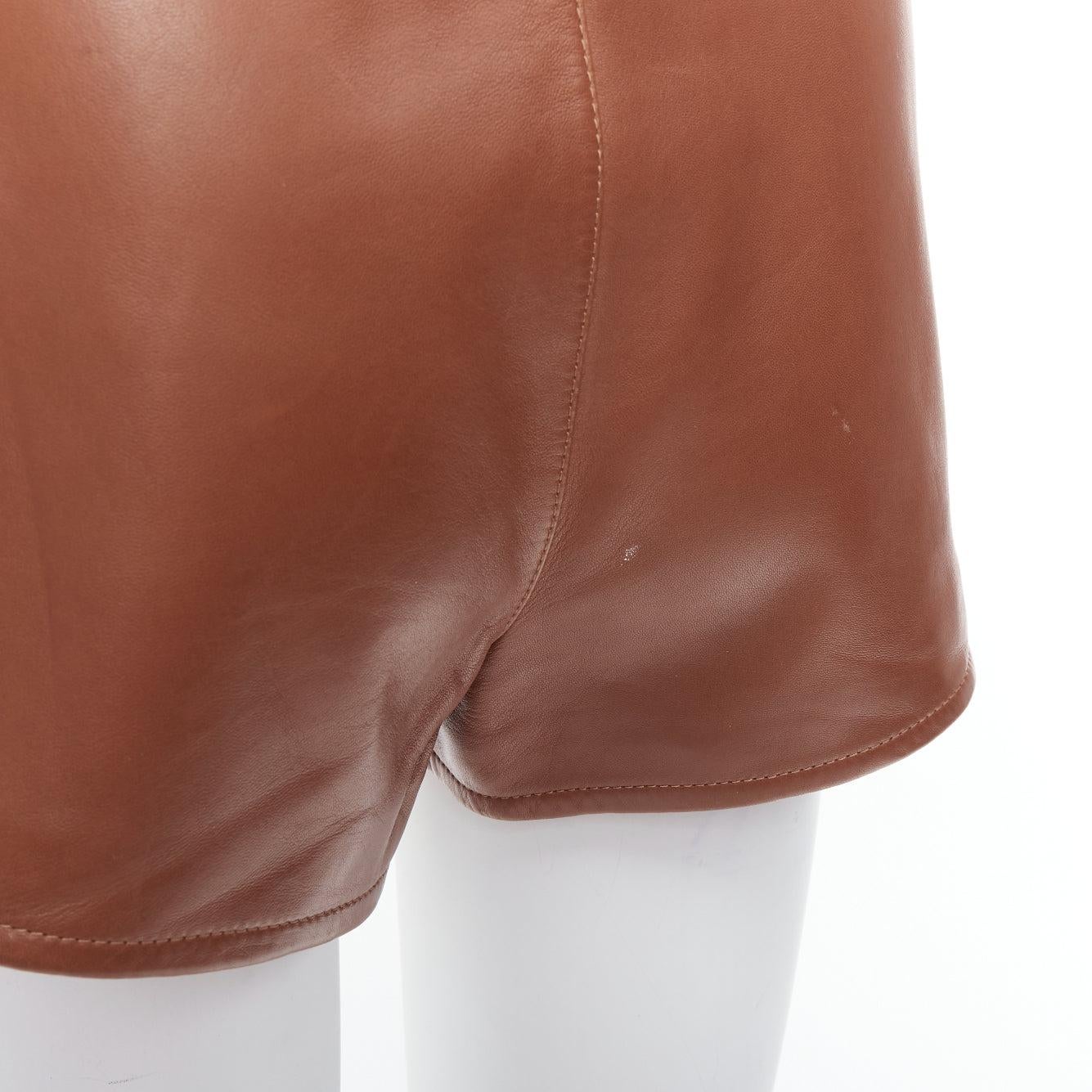 SAINT LAURENT 2020 brown lamb leather pleated riding shorts FR36 S For Sale 3