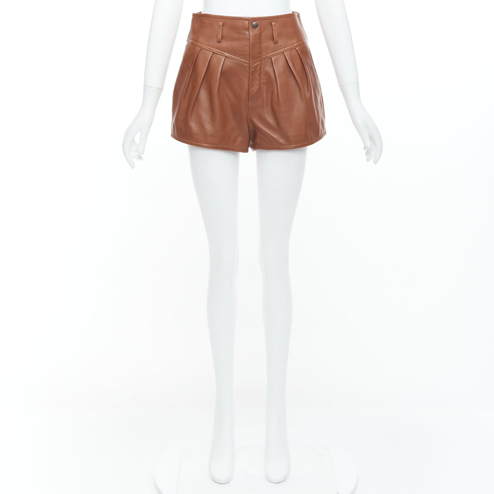 SAINT LAURENT 2020 brown lamb leather pleated riding shorts FR36 S For Sale 5