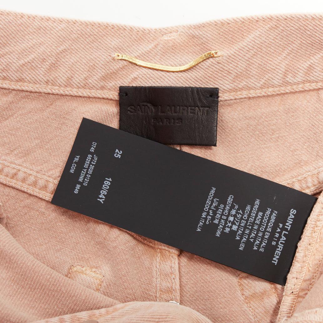 SAINT LAURENT 2020 short évasé en denim lavé rose poussiéreux avec étiquette logo 25