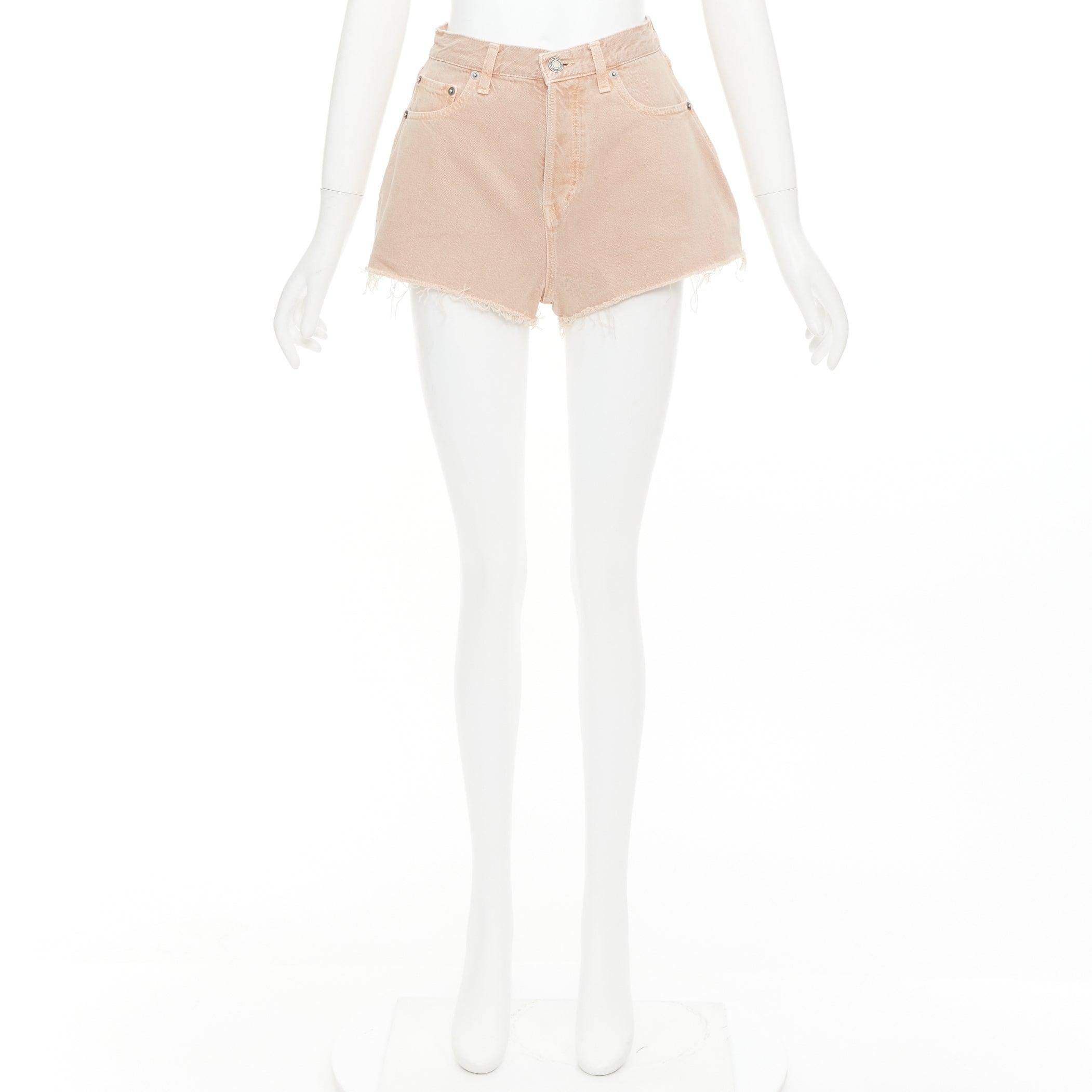 SAINT LAURENT 2020 short évasé en denim lavé rose poussiéreux avec étiquette logo 25