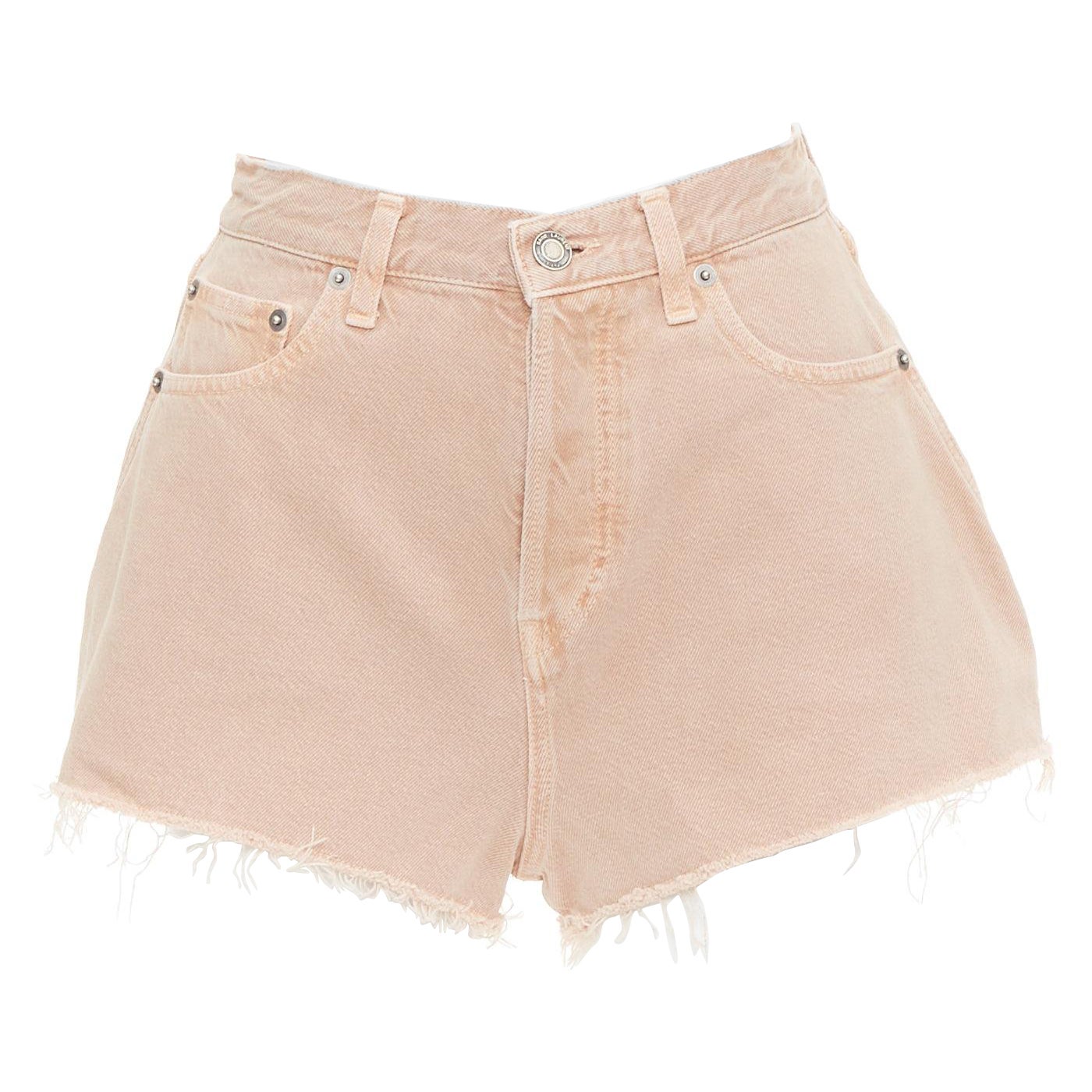 SAINT LAURENT 2020 staubrosa gewaschener Denim mit Logo-Etikett ausgestellte Shorts 25"