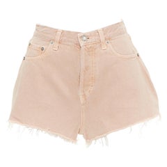 SAINT LAURENT 2020 staubrosa gewaschener Denim mit Logo-Etikett ausgestellte Shorts 25"