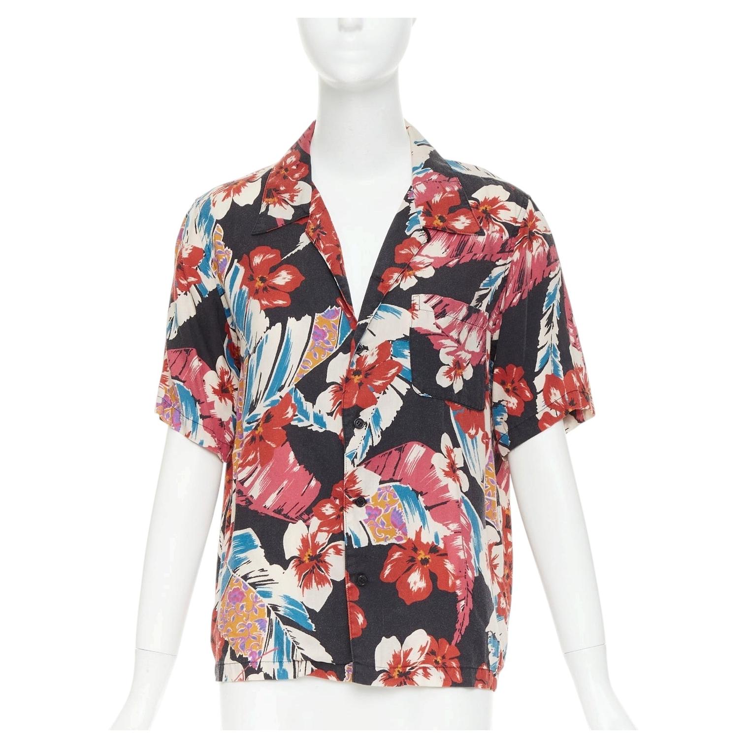 SAINT LAURENT 2020 Hibiscus Hawaiian print heavy washed lyocell casualcamp shirt