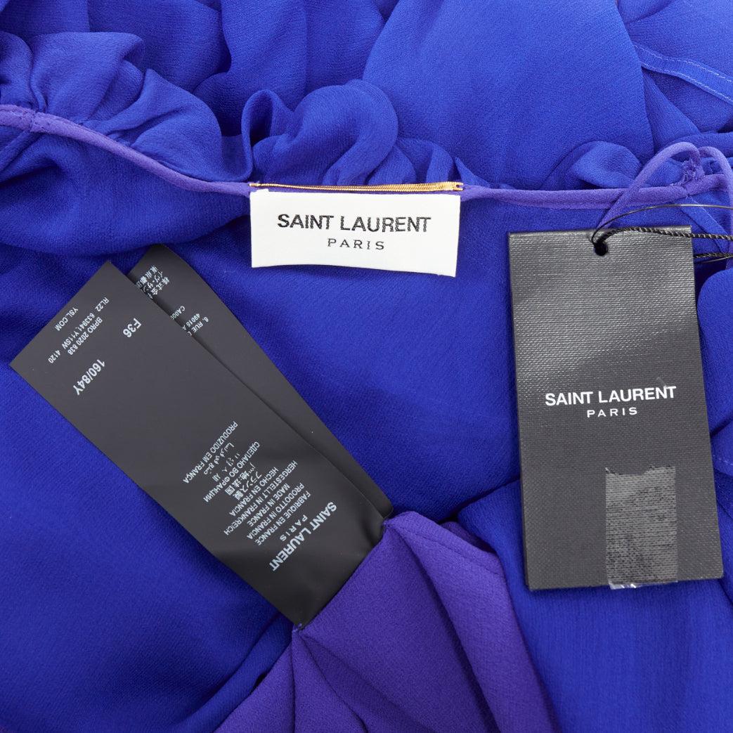 SAINT LAURENT 2020 Laufsteg Kobaltblaues 100% Seidenkleid mit Rüschenbezug FR42 XL im Angebot 4