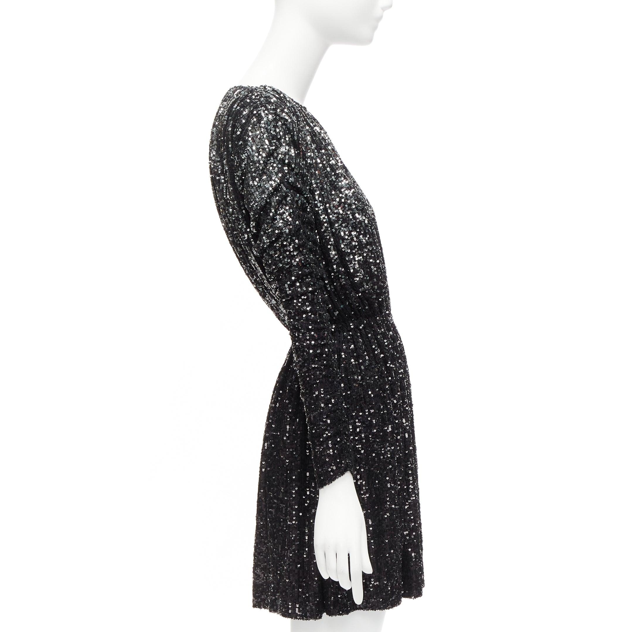 Women's SAINT LAURENT 2020 silver black gradient sequins cropped mini bateau dress XS For Sale