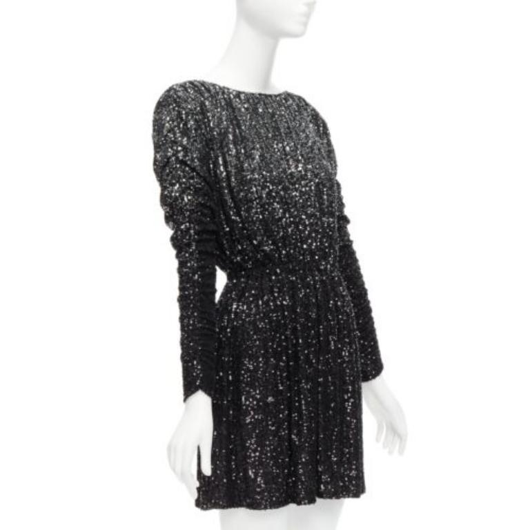 Black SAINT LAURENT 2020 silver black gradient sequins cropped mini bateau dress XS For Sale