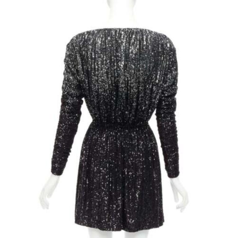 SAINT LAURENT 2020 silver black gradient sequins cropped mini bateau dress XS For Sale 1