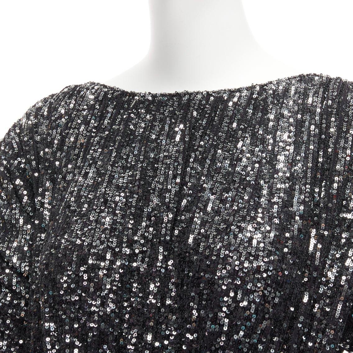 SAINT LAURENT 2020 silver black gradient sequins cropped mini bateau dress XS For Sale 3