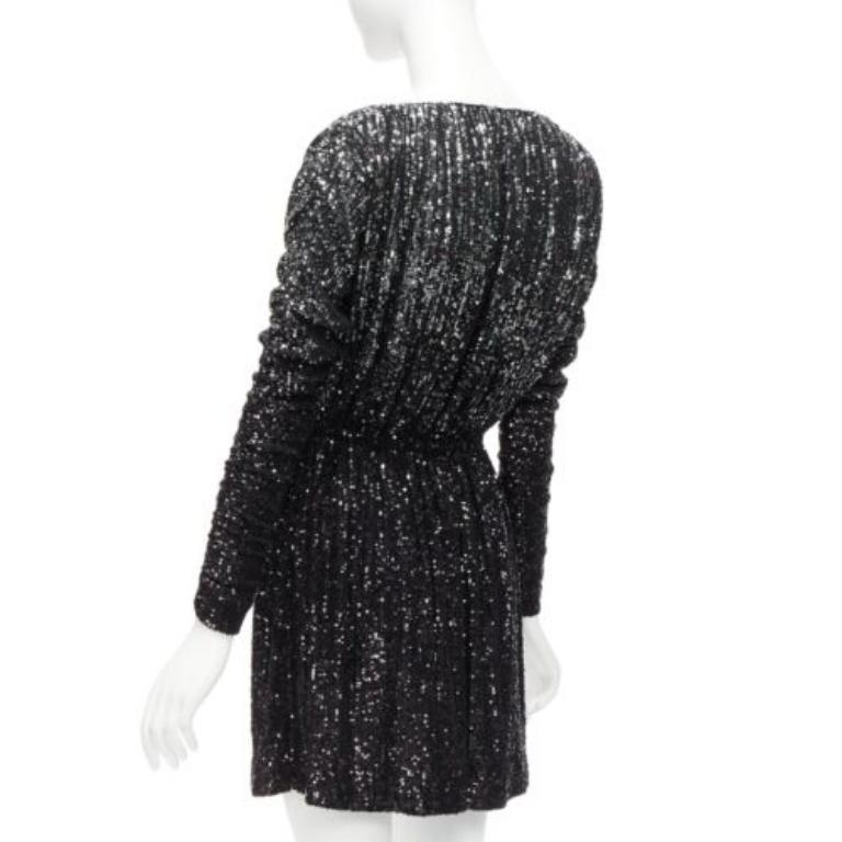 SAINT LAURENT 2020 silver black gradient sequins cropped mini bateau dress XS For Sale 2