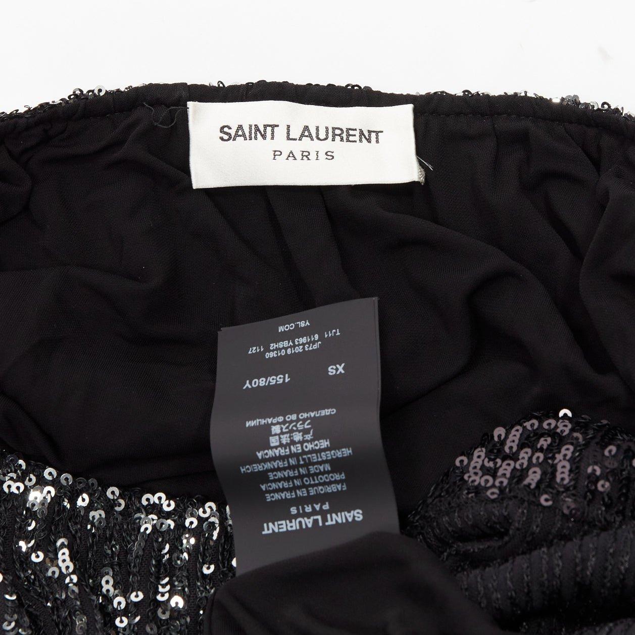 SAINT LAURENT 2020 silver black gradient sequins cropped mini bateau dress XS For Sale 5