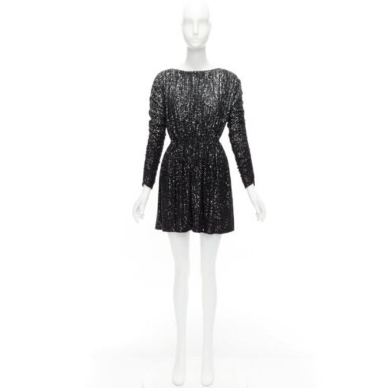 SAINT LAURENT 2020 silver black gradient sequins cropped mini bateau dress XS For Sale 5