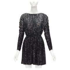 SAINT LAURENT 2020 silver black gradient sequins cropped mini bateau dress XS