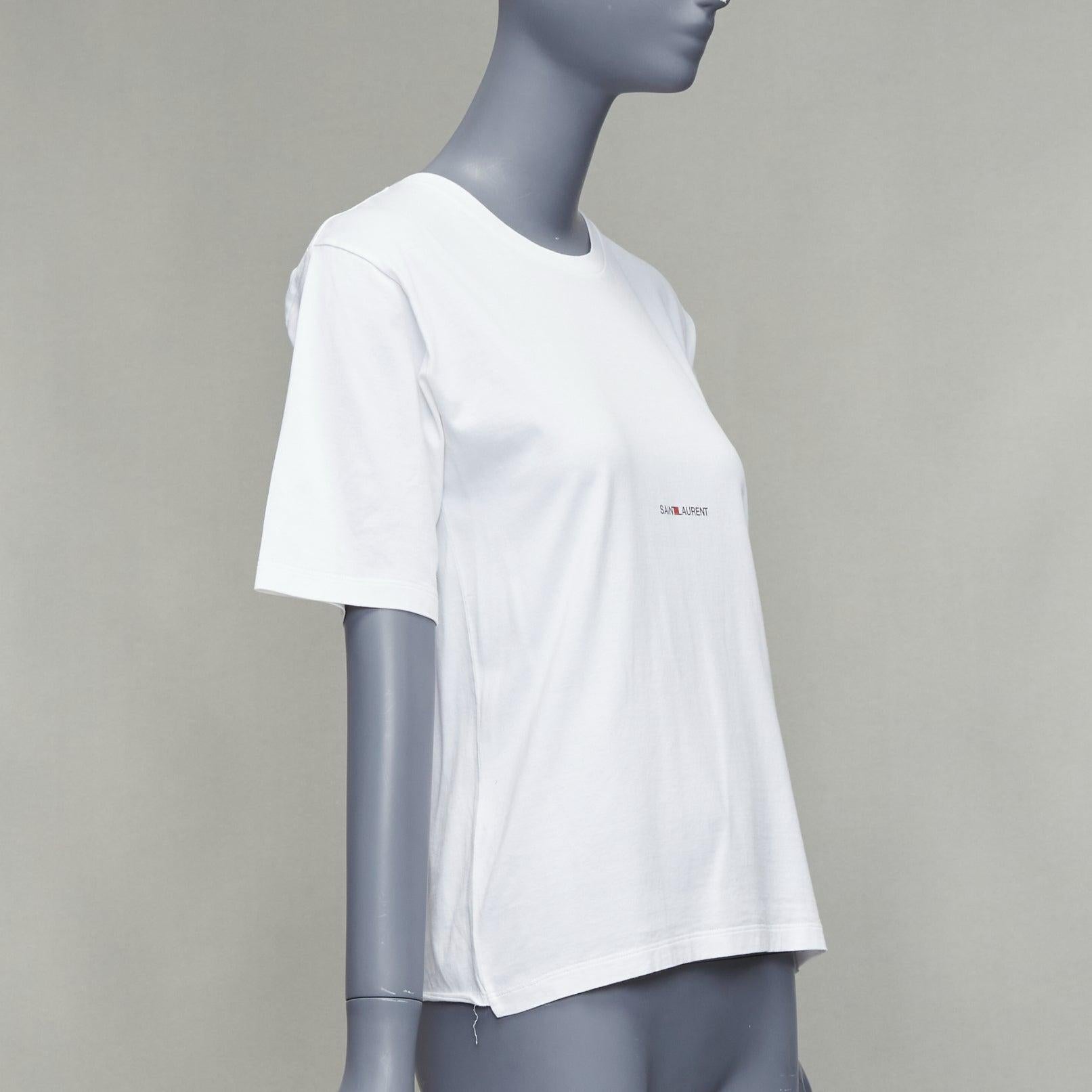 Gris SAINT LAURENT 2020 tshirt boxy en coton blanc lavé imprimé logo vintage XS en vente