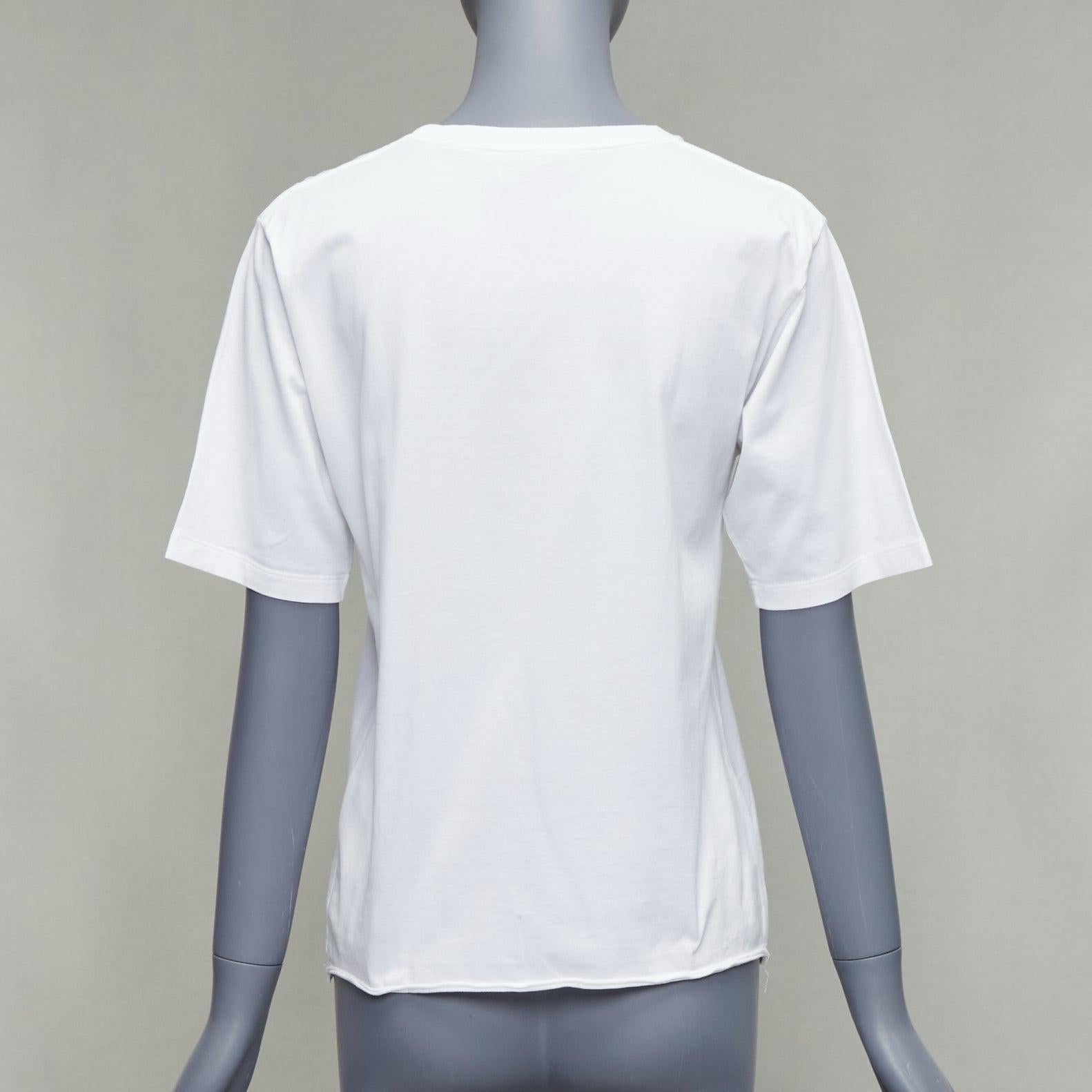 SAINT LAURENT 2020 tshirt boxy en coton blanc lavé imprimé logo vintage XS en vente 1