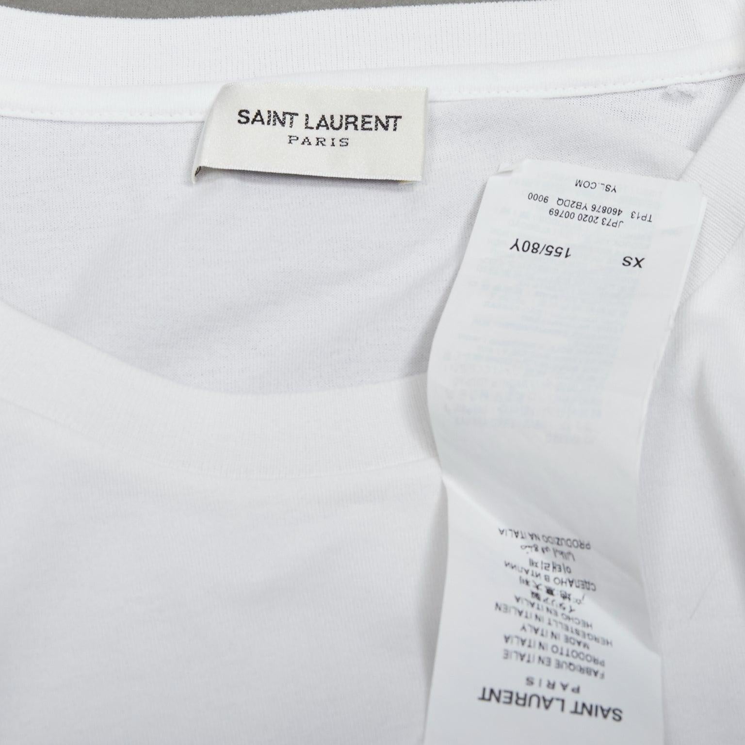 SAINT LAURENT 2020 tshirt boxy en coton blanc lavé imprimé logo vintage XS en vente 4