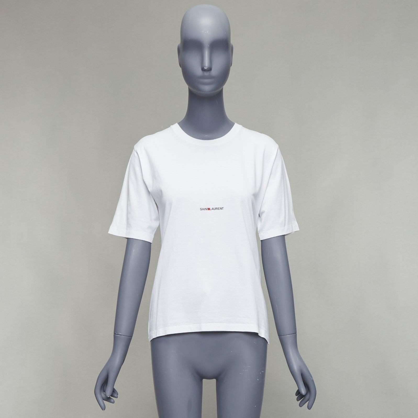 SAINT LAURENT 2020 tshirt boxy en coton blanc lavé imprimé logo vintage XS en vente 5