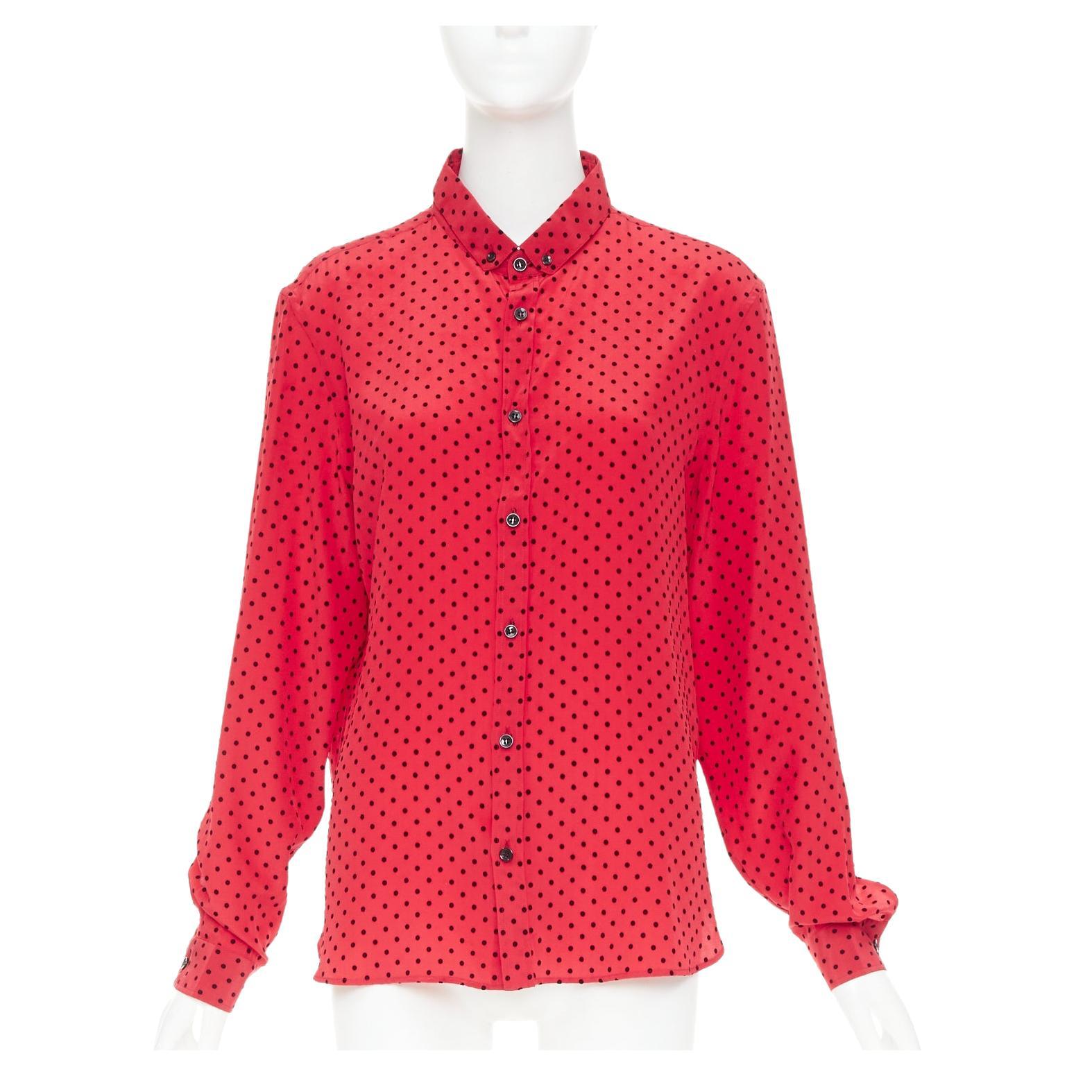 SAINT LAURENT 2021 100% Seide Polka Dot Marienkäfer Samtdruck Freizeithemd FR38 M