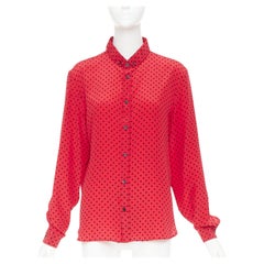 SAINT LAURENT 2021 100% silk polka dot ladybug velvet print casual shirt FR38 M
