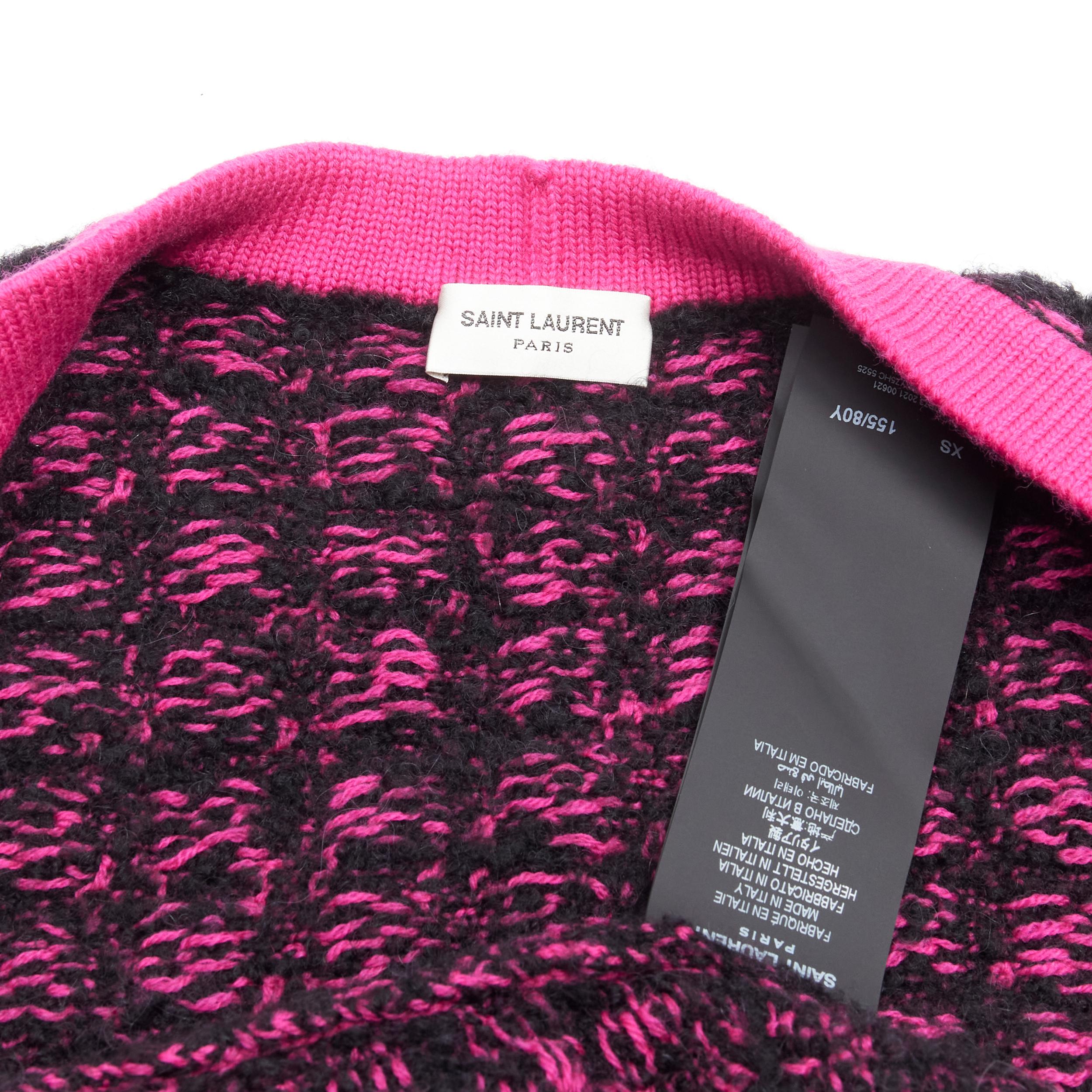 SAINT LAURENT 2021 black pink houndstooth wool alpaca preppy cardigan jacket XS For Sale 7