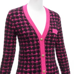 SAINT LAURENT 2021 black pink houndstooth  wool alpaca preppy cardigan jacket XS