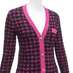 SAINT LAURENT 2021 black pink houndstooth  wool alpaca preppy cardigan jacket XS