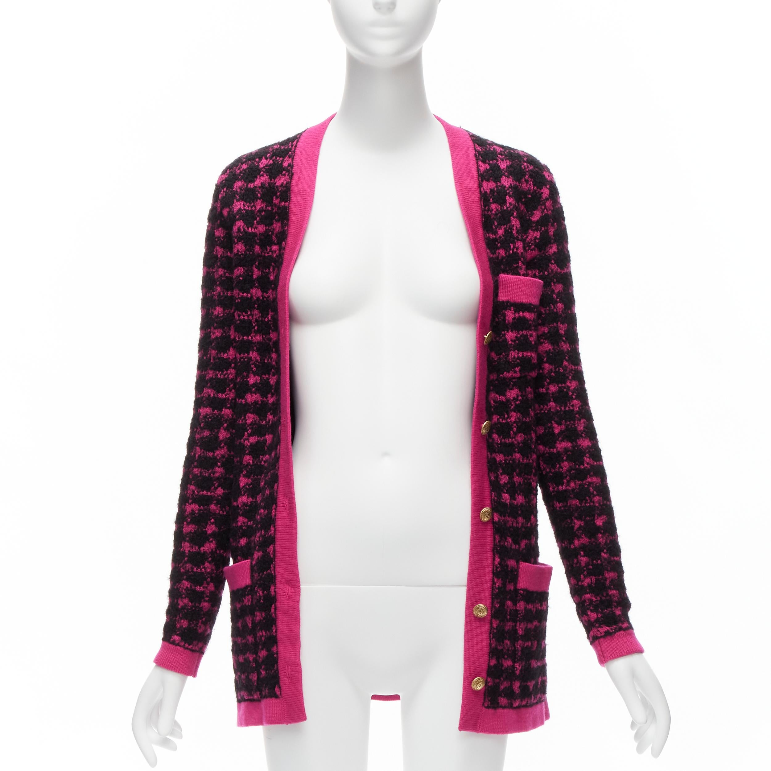 Noir SAINT LAURENT 2021 noir rose pied de poule  Veste cardigan à capuche en laine alpaca XS en vente