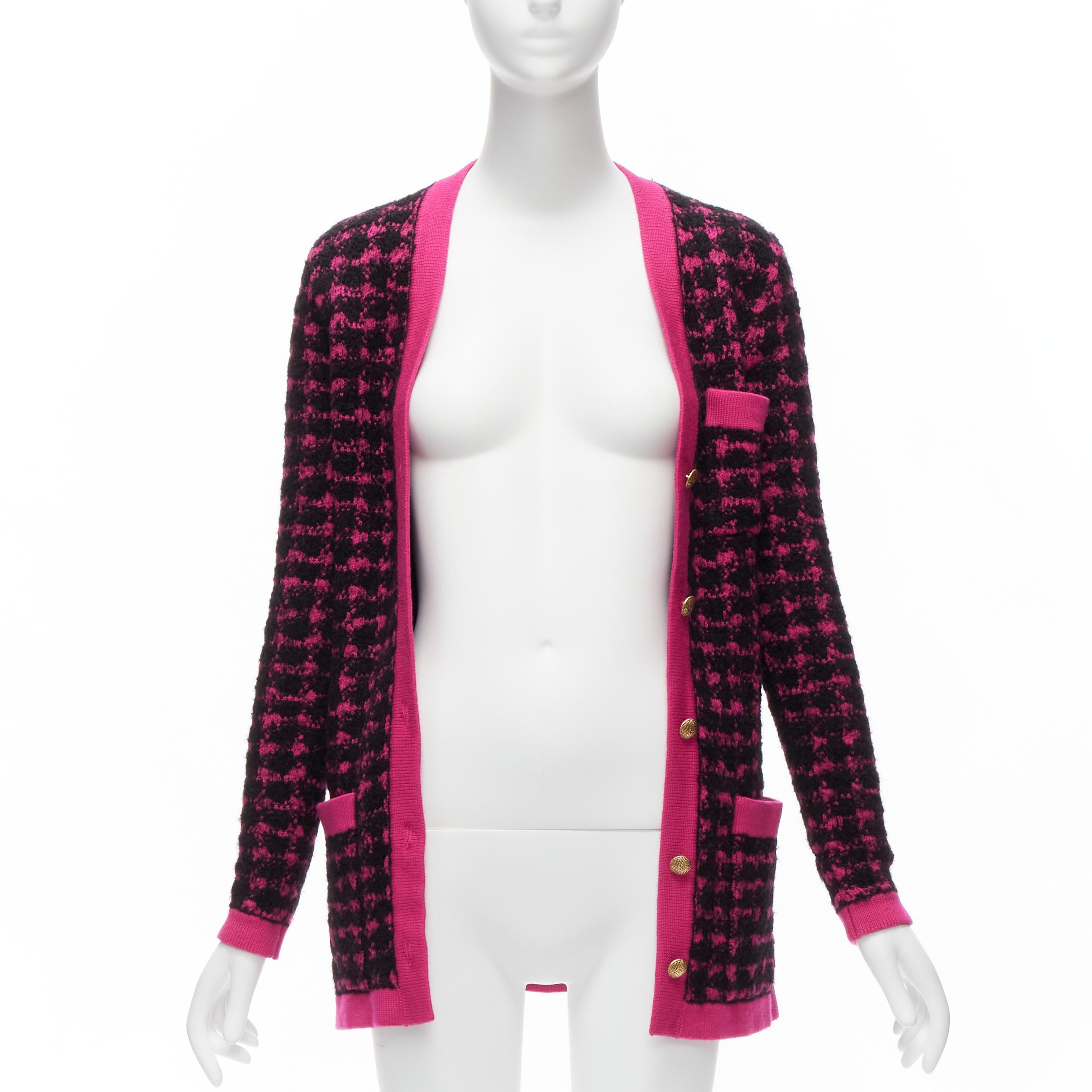 Women's SAINT LAURENT 2021 black pink houndstooth wool alpaca preppy cardigan jacket XS For Sale