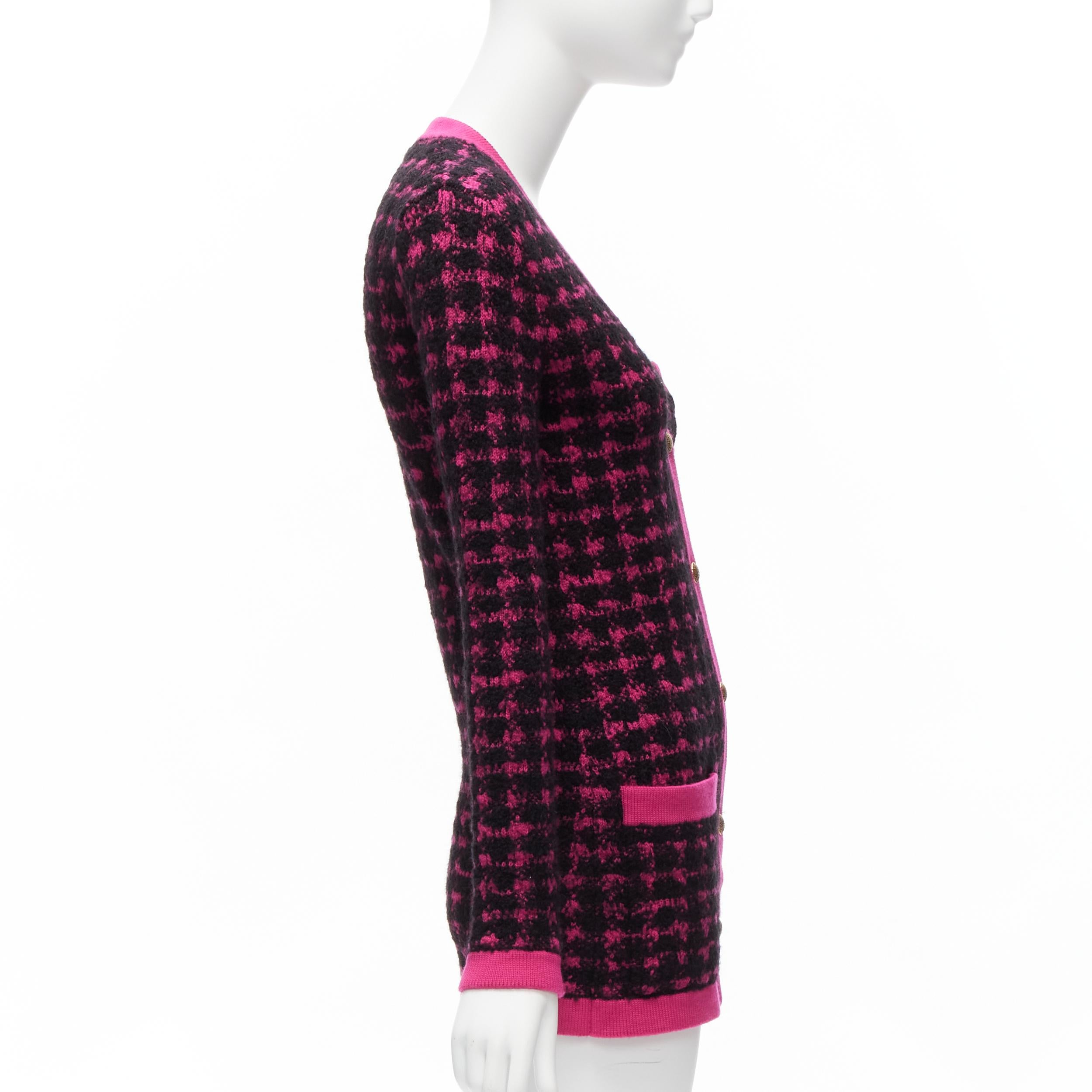 SAINT LAURENT 2021 black pink houndstooth wool alpaca preppy cardigan jacket XS For Sale 2