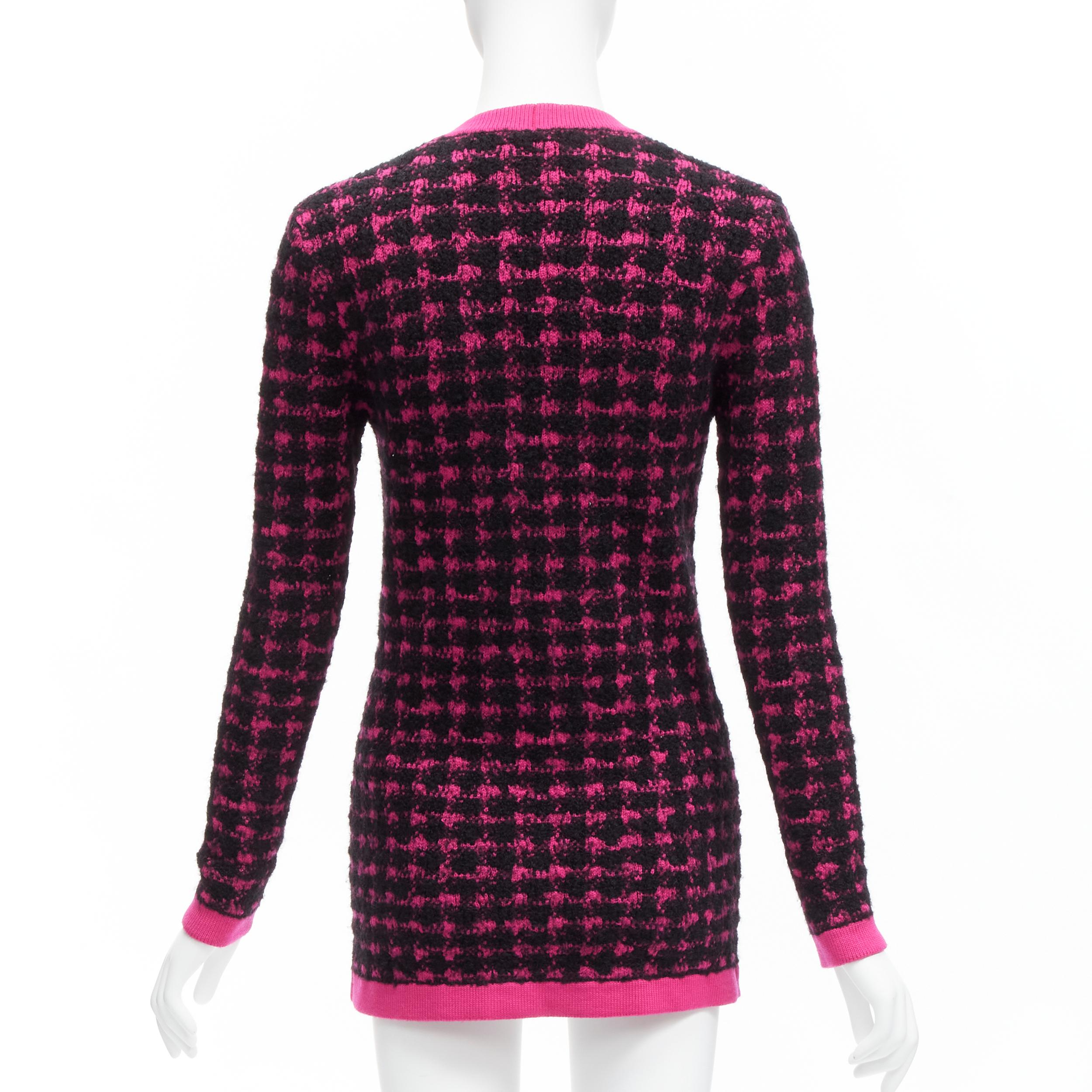 SAINT LAURENT 2021 noir rose pied de poule  Veste cardigan à capuche en laine alpaca XS en vente 2