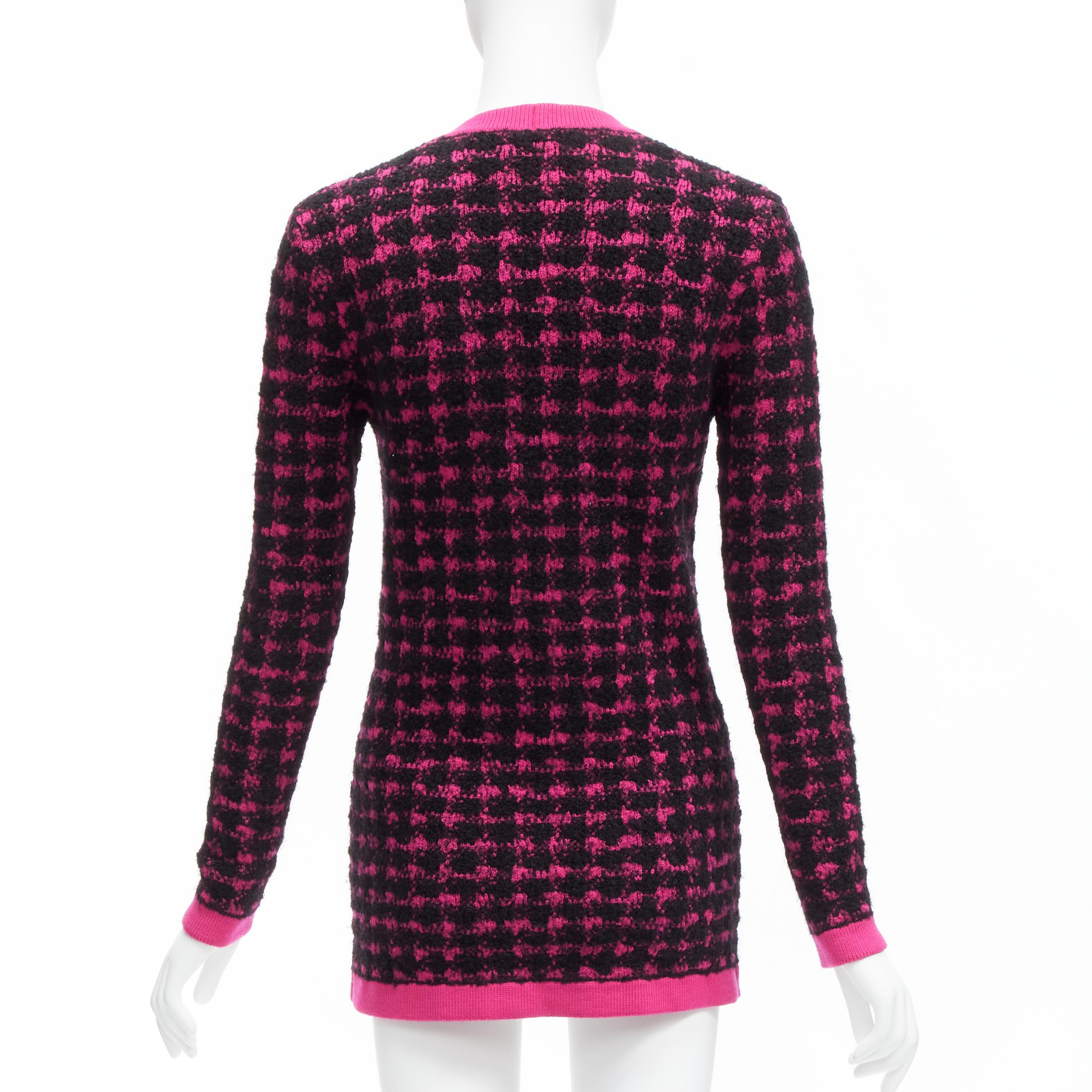SAINT LAURENT 2021 black pink houndstooth wool alpaca preppy cardigan jacket XS For Sale 3