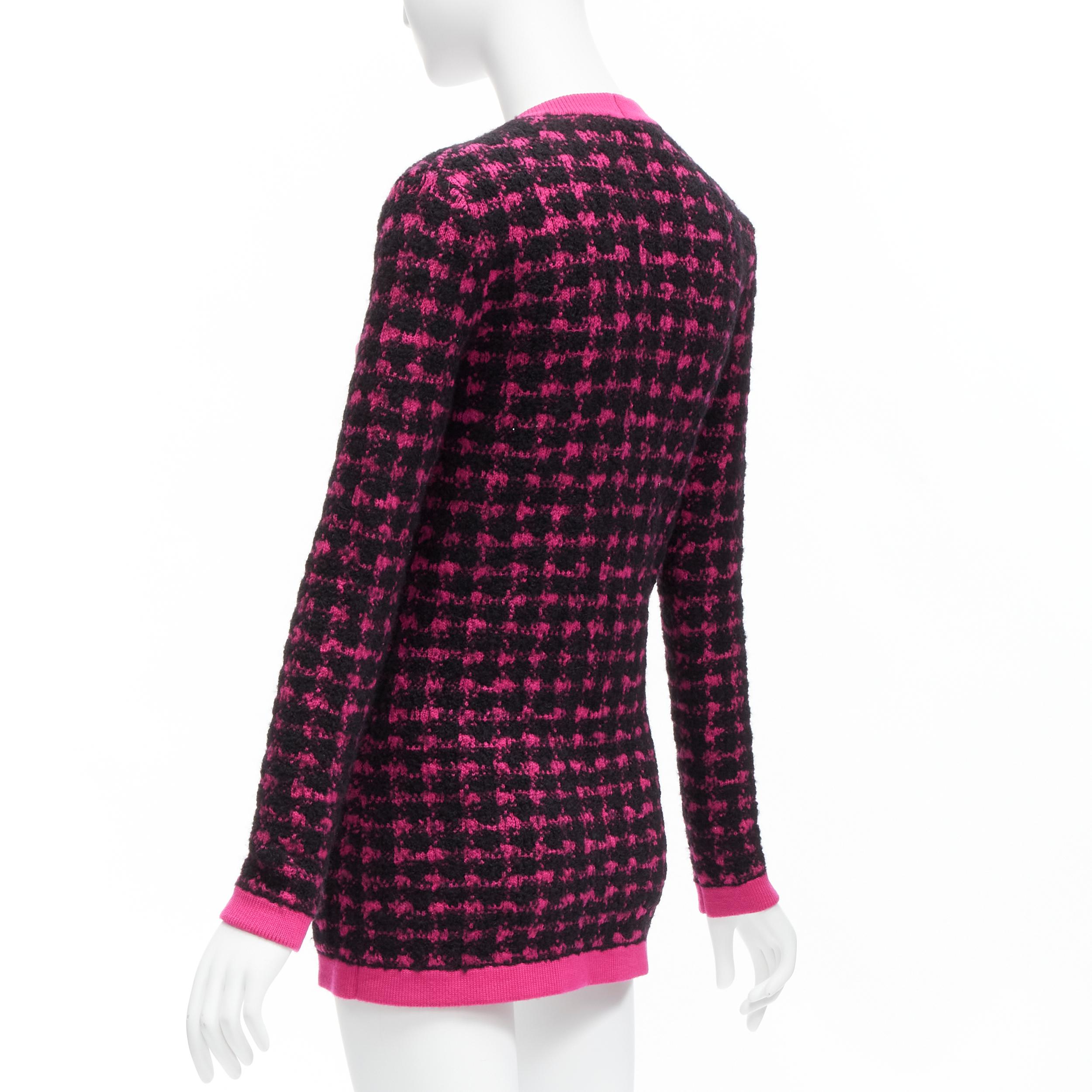 SAINT LAURENT 2021 black pink houndstooth wool alpaca preppy cardigan jacket XS For Sale 4