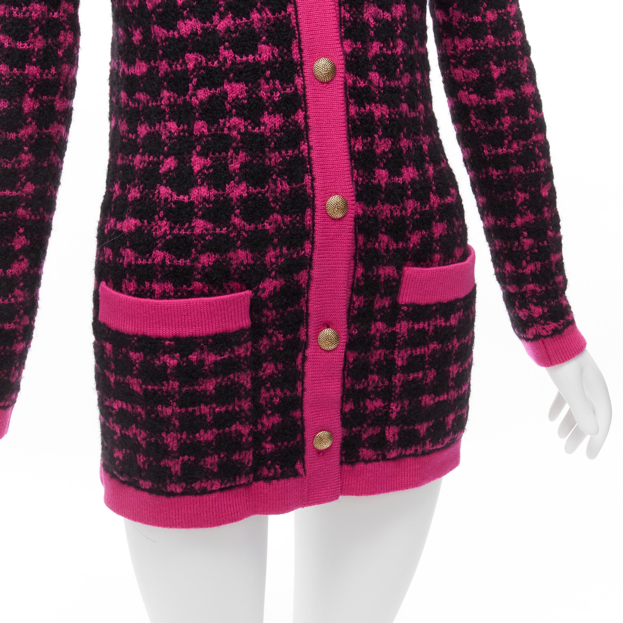 SAINT LAURENT 2021 black pink houndstooth wool alpaca preppy cardigan jacket XS For Sale 5