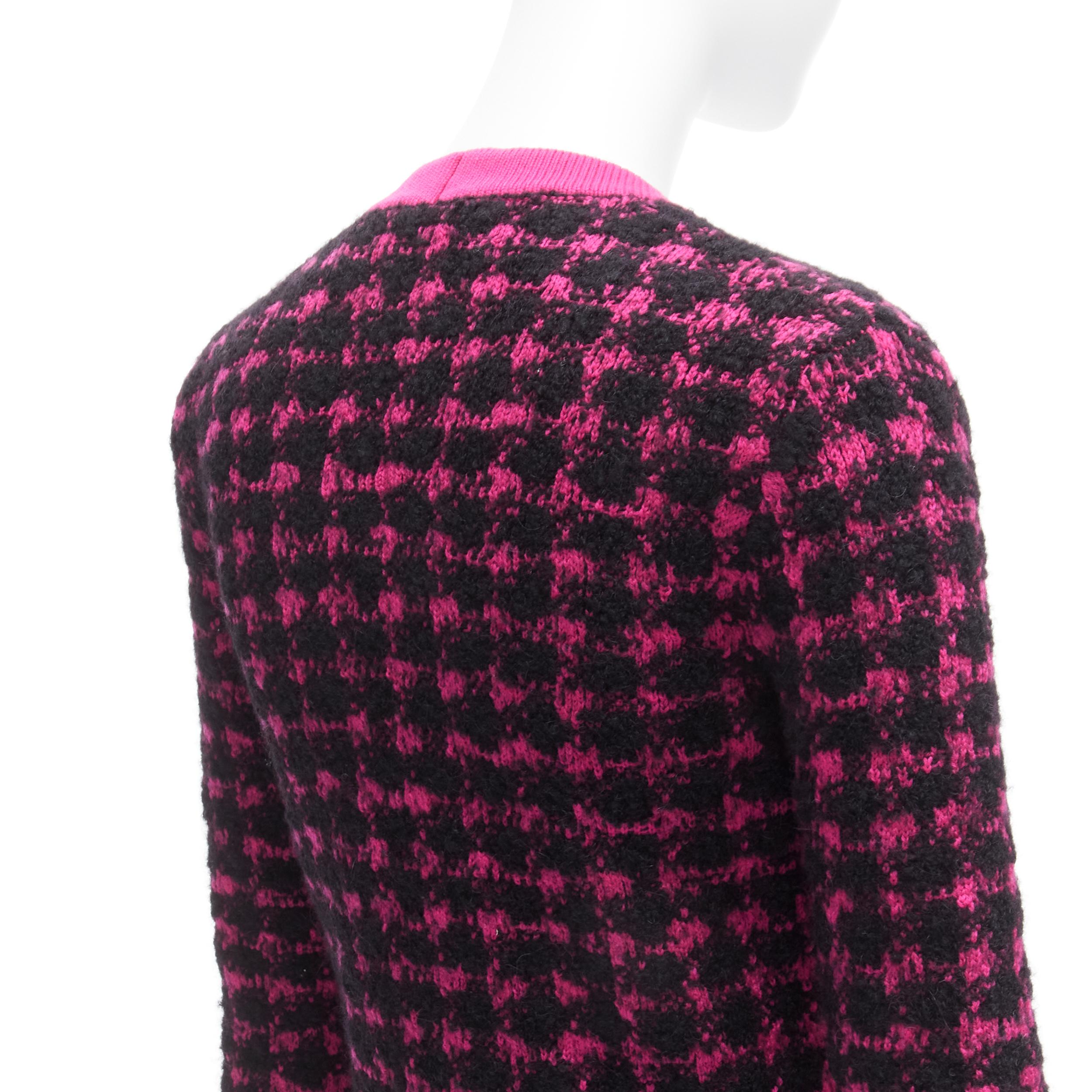 SAINT LAURENT 2021 black pink houndstooth wool alpaca preppy cardigan jacket XS For Sale 6