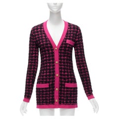 SAINT LAURENT 2021 black pink houndstooth  wool alpaca preppy cardigan jacket XS