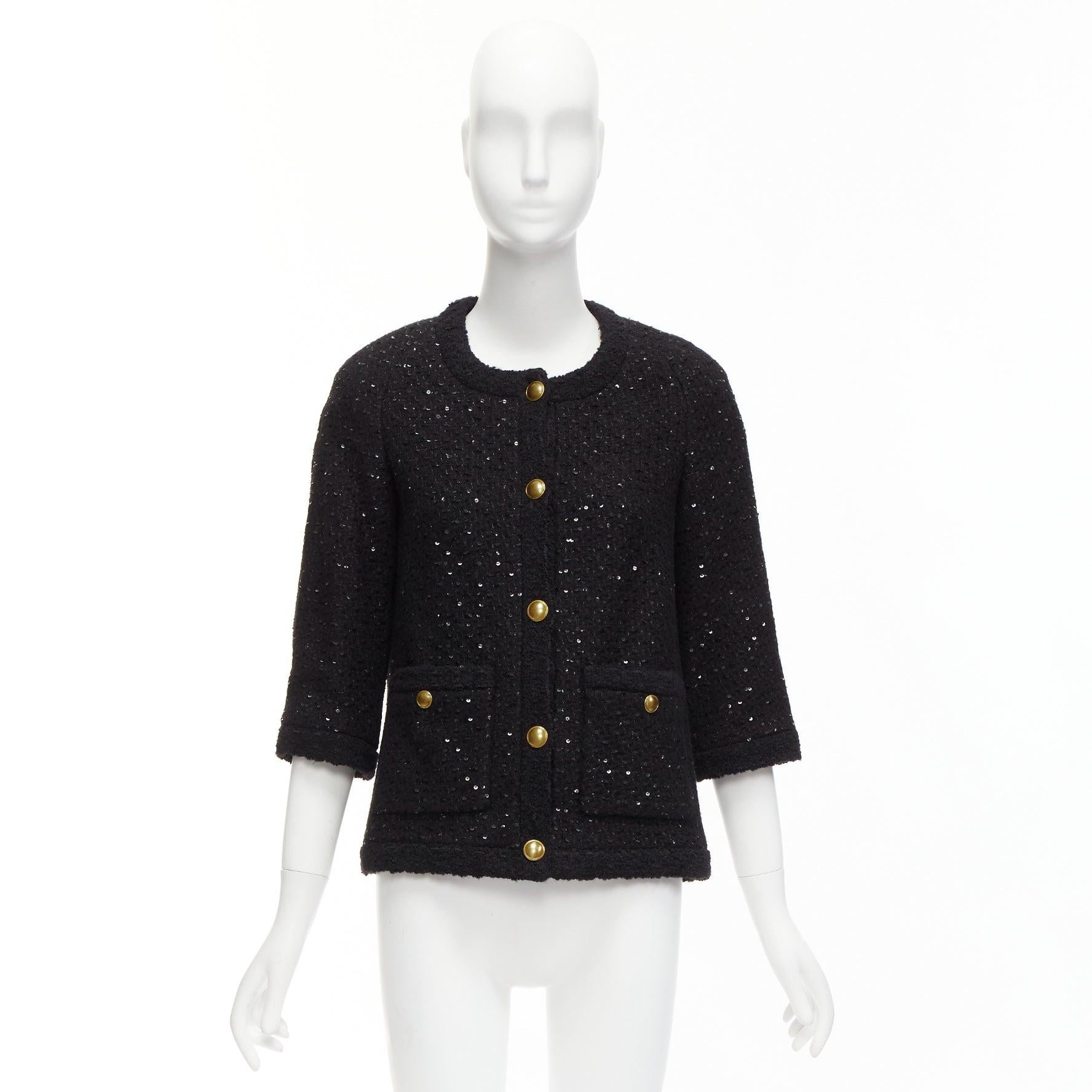 SAINT LAURENT 2021 giacca in lana nera con paillettes e bottoni dorati FR34 XS in vendita 6