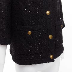 SAINT LAURENT 2021 black wool sequinned tweed gold button jacket FR34 XS