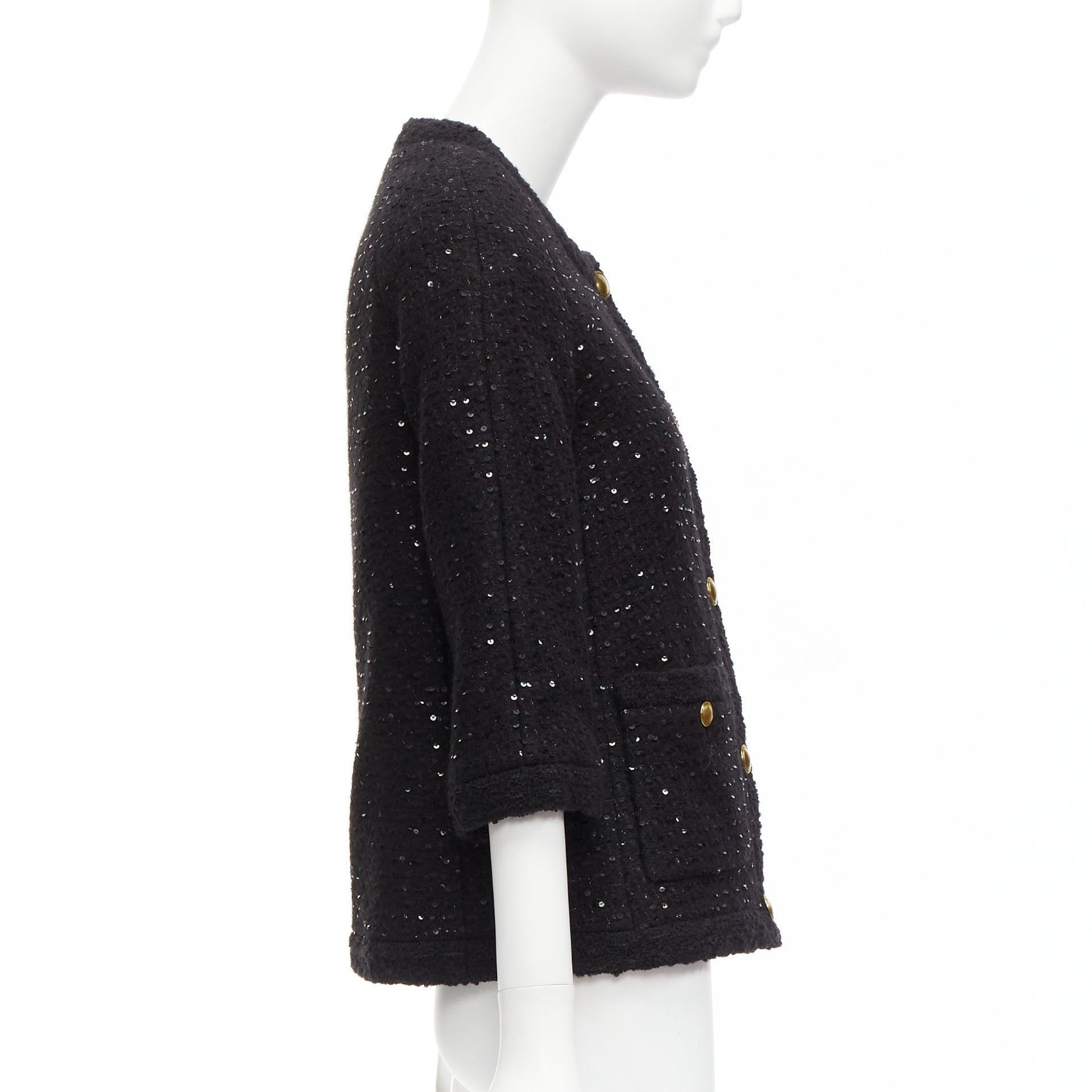 SAINT LAURENT 2021 giacca in lana nera con paillettes e bottoni dorati FR34 XS in vendita 1